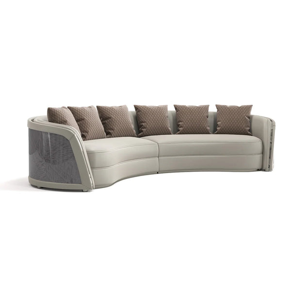 Hebron Modern Leather Curved Sectional Sofa Grey and Taupe