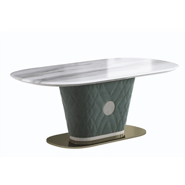 Stackhouse White Marble and Mint Green Suede Dining Table. 79"
