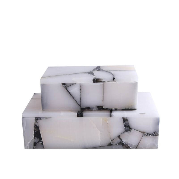 2Pc Decorative Box, Natural Stone Marble