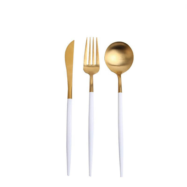 Lotte Luxury Matte GOLD White Cutlery Set Spoon Fork Knife - 18 Piece