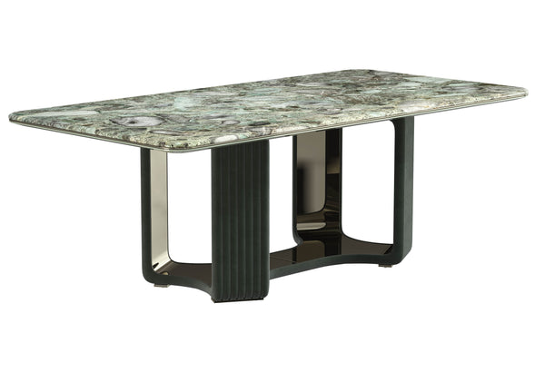 Jackman Marble Dining Table with Microfiber Leather Base- Green